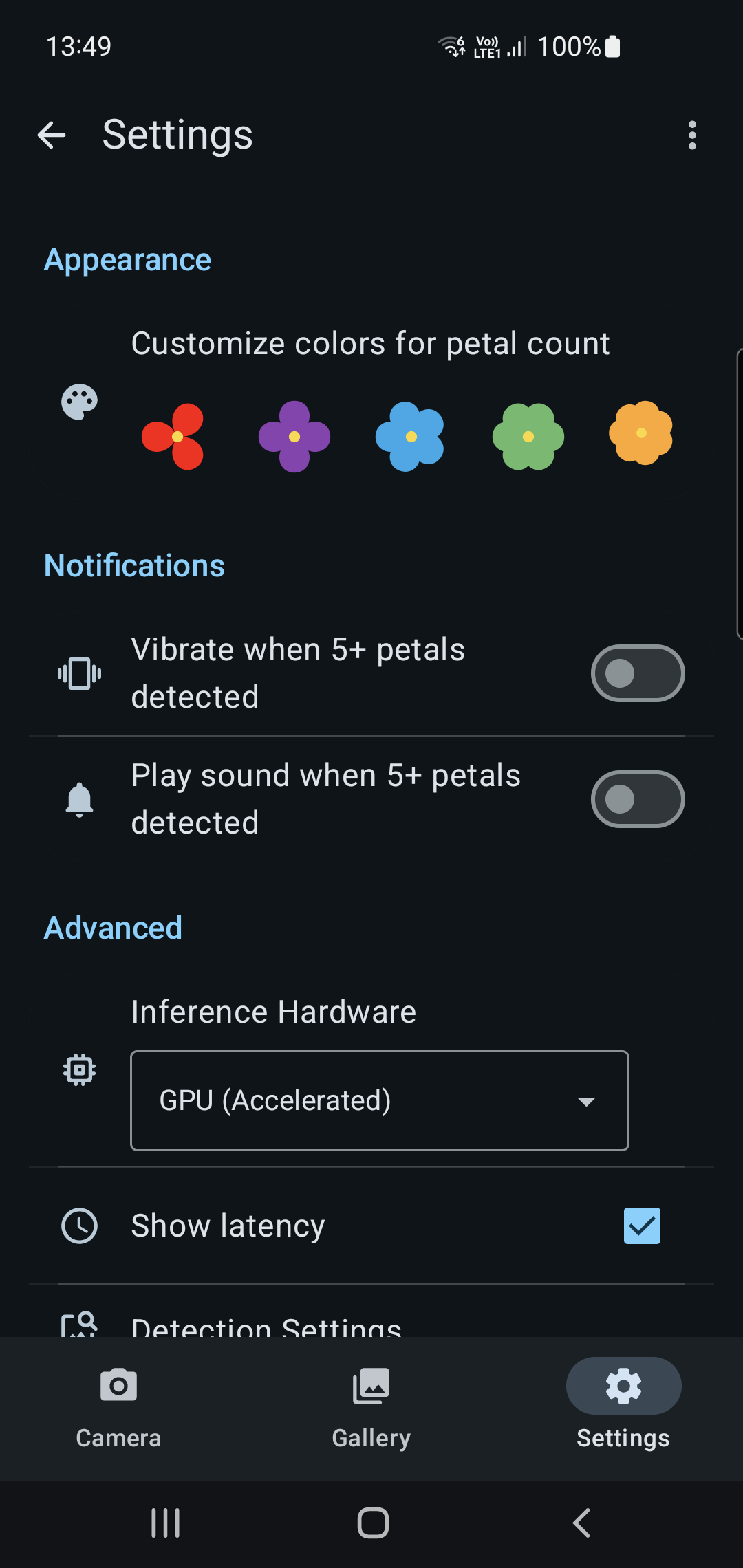 Settings screen